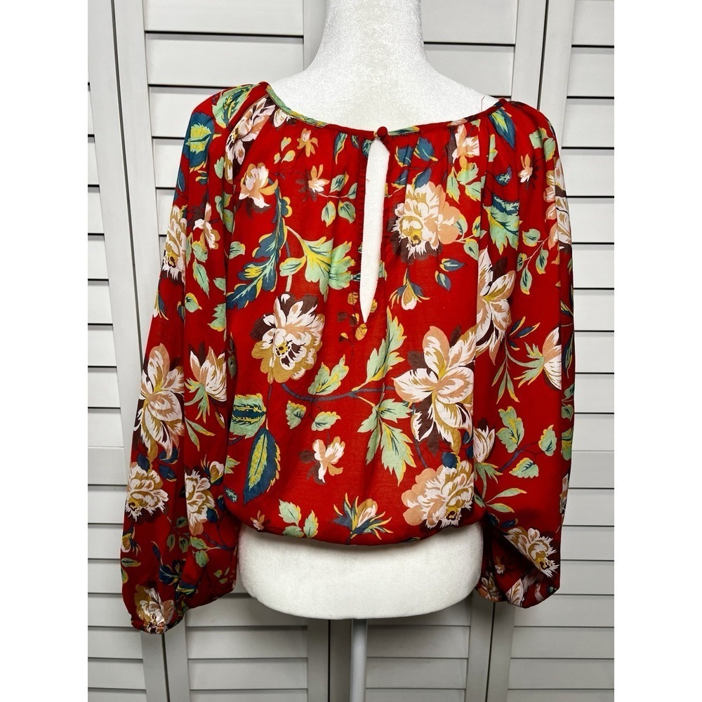 Anthropologie Maeve Lake House Red Floral Balloon Sleeve Peasant Top Size Small - Picture 8 of 12